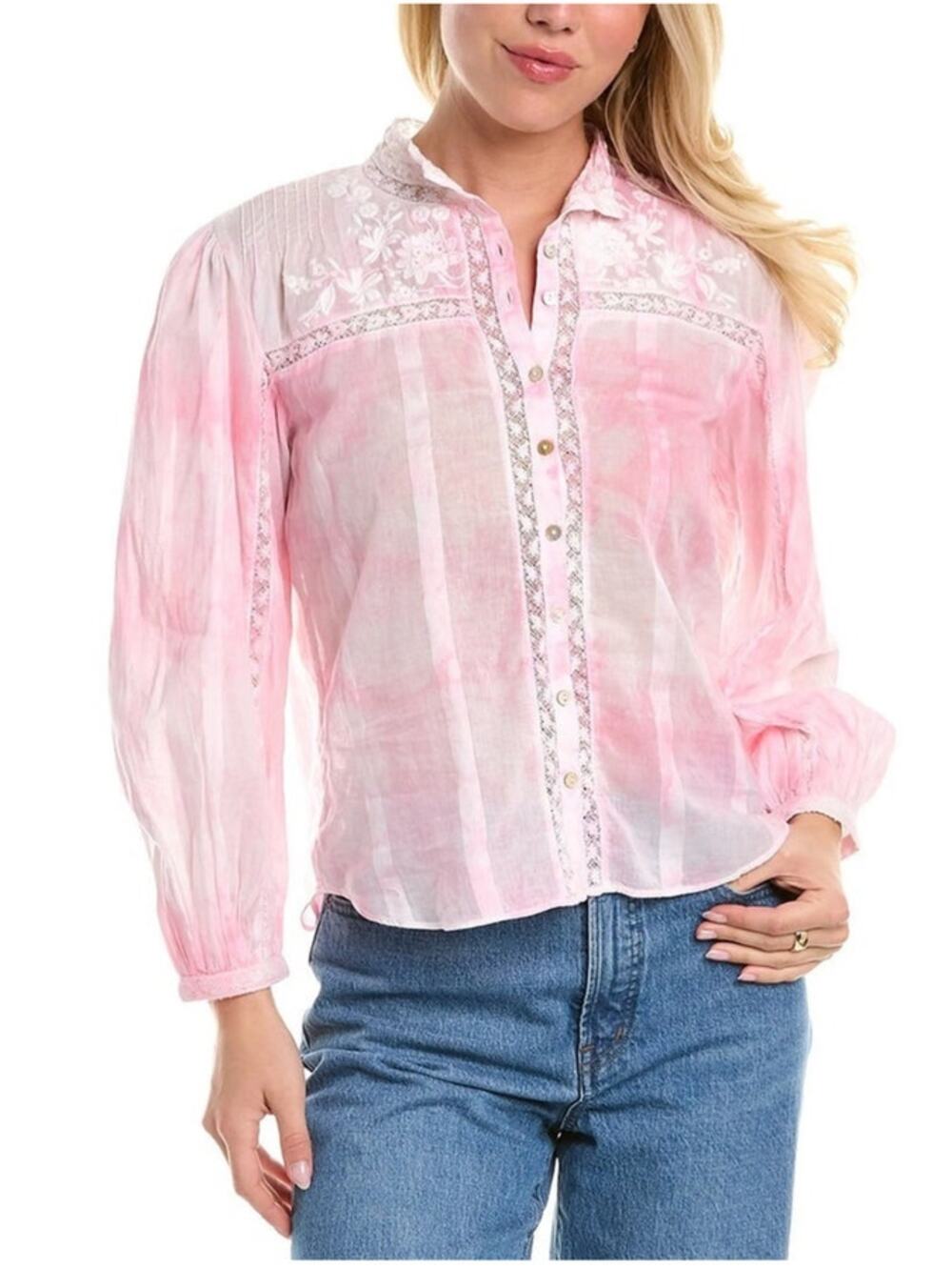 LoveShackFancy Ronda Top Island Pink Hand Dye Womens XS Button Front Cotton